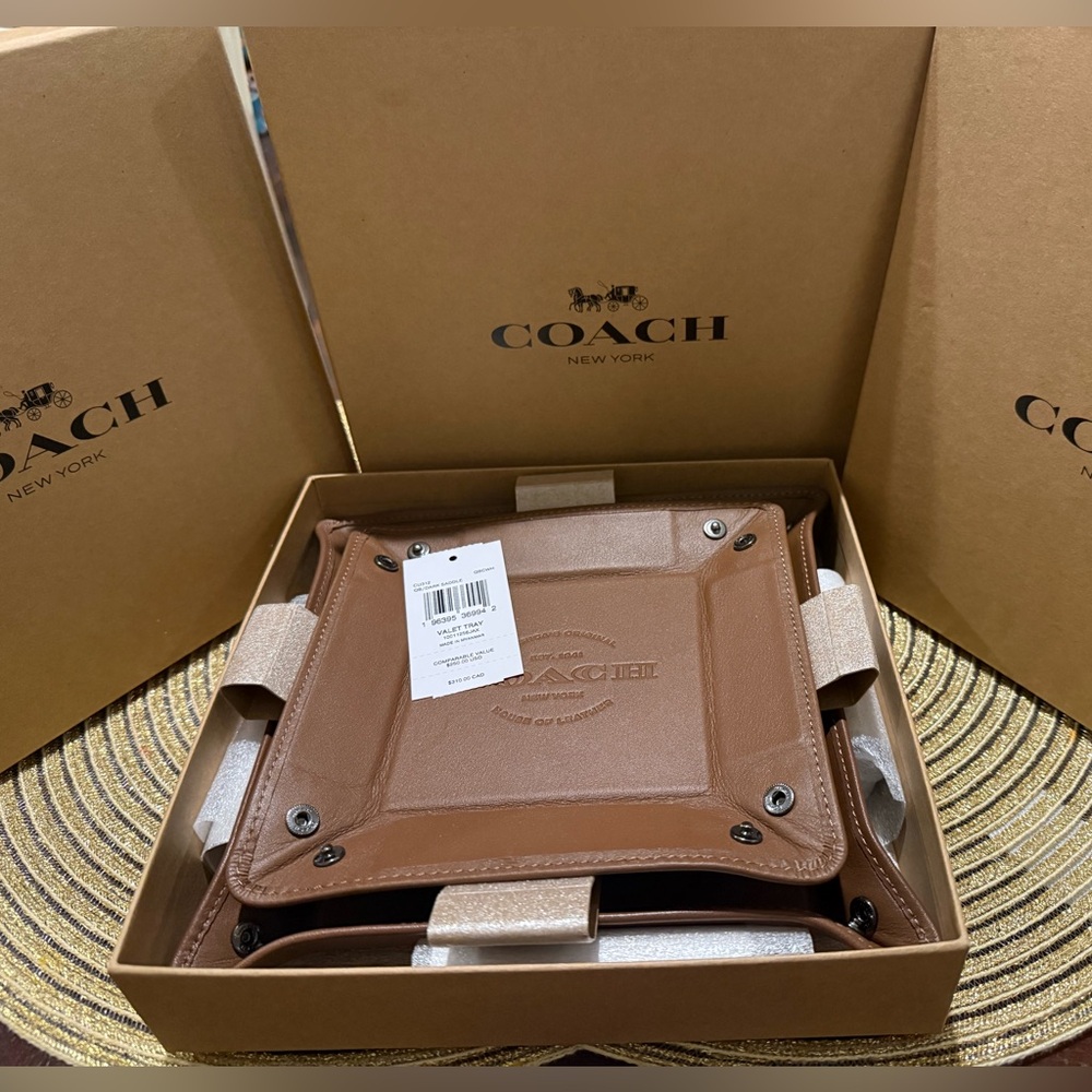 NEW BOXED Coach Brown Leather Valet Tray $250 Jewerly Dark Saddle $99